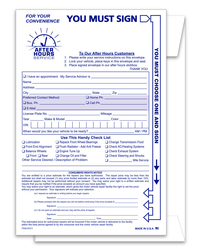Multi-Choice After Hours Envelope